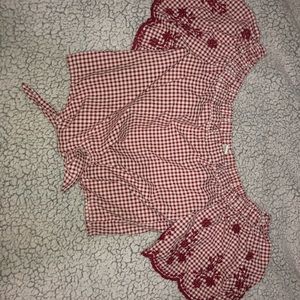 Cropped Red Gingham Off the Shoulder Top